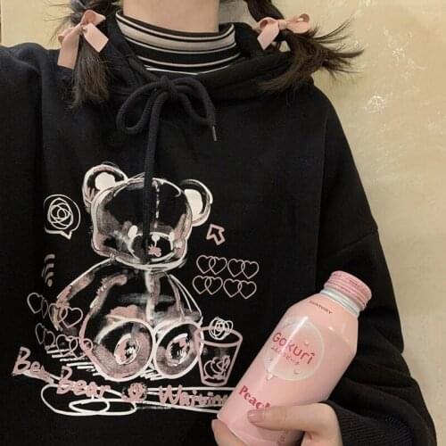 Bear Cute Kawaii Hoodies Harajuku Hoodie Fashion Sweatshirts Cartoon Moletom Feminino Casual Sudaderas Korea Womens Sweatshirt