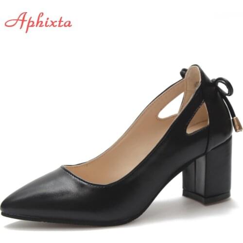 Aphixta Shoes Women Square Heel High Pumps Pointed Toe Wedding Party Derss Shoes Patent Leather Suede arge Size 44 Classic Pumps