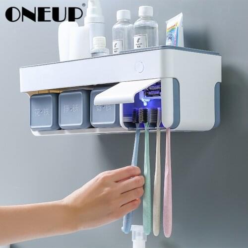 ONEUP Intelligent Sterilization Kit Toothbrush Holder Toothpaste Storage Rack Shaver with Cup Bathroom Organizer Accessories