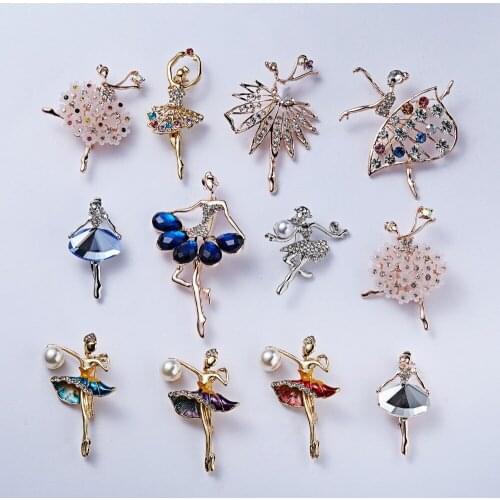 Brooch creative dance girl pearl diamond brooch versatile pin Gymnastics Girl Flower Dancer Crystal Brooches for Women Cute Pin