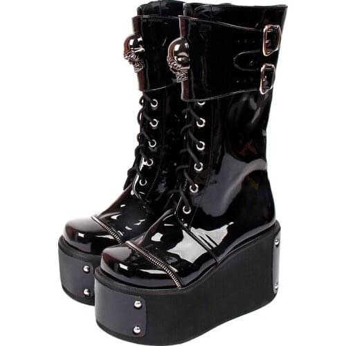 Angelic imprint Japan gothic style Women motorcycle cool punk boots lady lolita shoes woman high heels pumps 10cm 33-47 skull