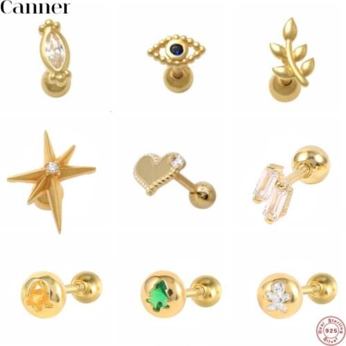 Canner 1pcs 100% 925 Sterling Silver Stud Earrings For Women Helix Geometric CZ Earings Jewelry Piercing pendientes Aretes W5