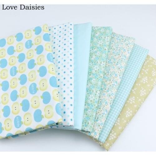 100% Cotton Twill Fabric Pastoral Apple Green Beige Camel Small Flower Floral Blue Dot Check for DIY Handwork Kids Apparel Dress