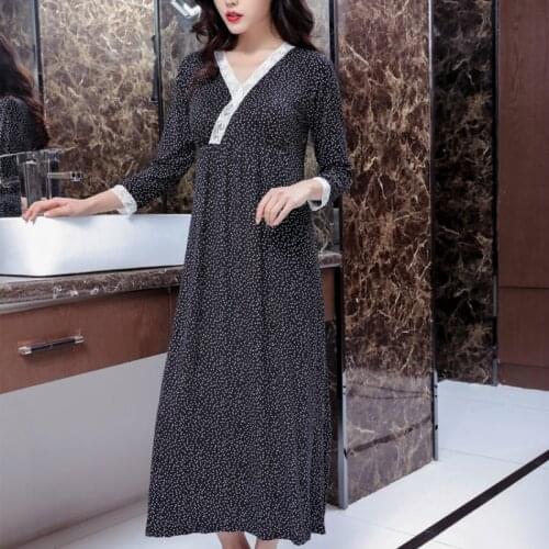 2019 Woman Night Sleepwear Spring and Autumn Nightgown Modal Sleep Dress Lace Elegant Long Korean Princess Sexy Sleeping Dress