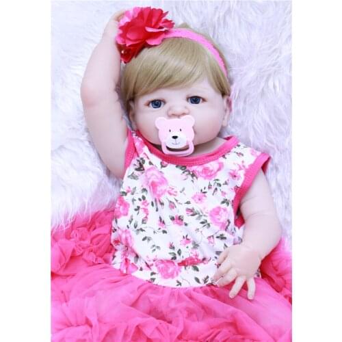 22" Girl doll reborn full body silicone reborn babies can enter water with pacifier bottle bebe alive reborn bonecas kids gift