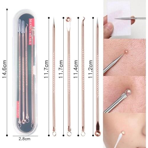 4pcs/set Acne Pin Pimple Extractor Risk Free Pimple Pin Stainless Steel Blackhead Remover Pimple Extractor Facial Care Tools NEW