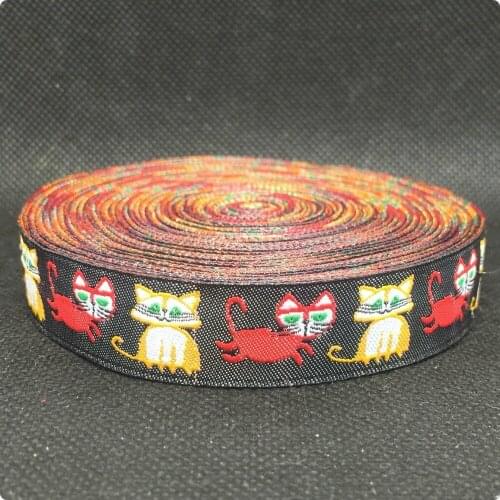 5/8'' (16mmx10yards) Polyester Woven Jacquard Ribbon cartoon ribbon with cat free shipping