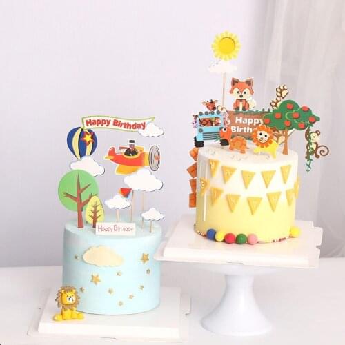 6pcs/bag Department of Forestry Happy Birthday Cake Topper Boys Birthday Cake Toppers Candy Bar Baby Shower Party Decoration