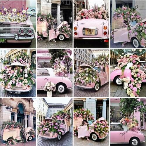 DIY Diamond Painting Car Flower Pink Landscape Diamond Embroidery Cross Stitch Diamond Mosaic Diamond Embroidery for Sale Home