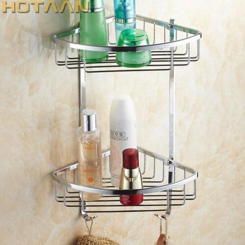 Free Shipping Wall Mounted chrome finish brass Bathroom Shower shampoo Shelf Basket Holder Fashion Double Layer YT-7010