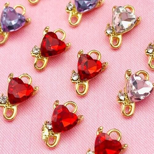 Gold Silver Color Metal Mini Devil Heart Crystal Charms Colorful Cute Love Pendant For DIY Earrings Handmade Jewelry Accessories