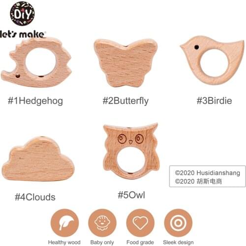 Lets Make 10pcs Wooden Beads For Baby Necklace Rodent Teething Toys Food Grade Beech Animal Wood Pendant For Pacifier Chain