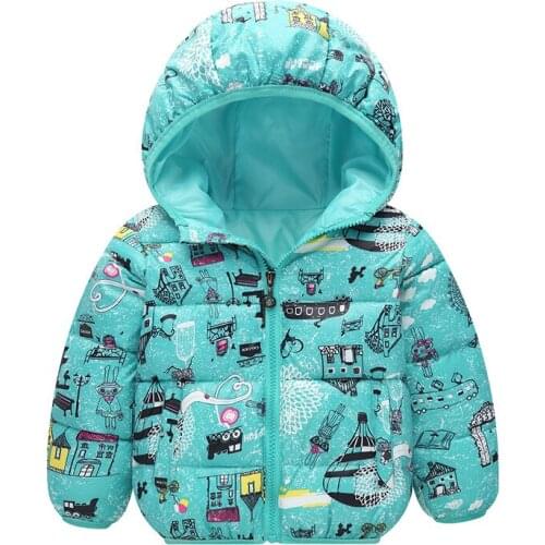 Children Coats Clothes Autumn/winter Kids Baby Girls Jacket Outerwear Boys Down Cotton Coats Flower Cartoon Hooded Clothing