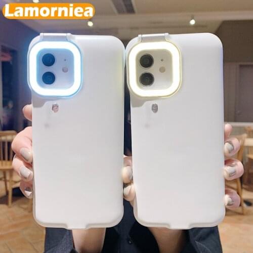 For iPhone 12 11 Pro Max 6 6S 8 7 Plus X XS XR Fill Cell Phone Case Fill Light LED Selfie Beauty Ring Flash Phone Case Perfect