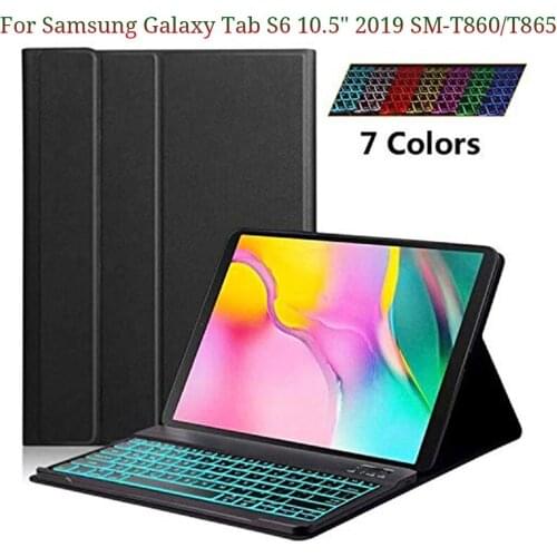 For Samsung Galaxy Tab S6 10.5 Inch 2019 SM T860 / T865 Keyboard Case Slim Stand Cover Backlight Protective Shell Skin #910