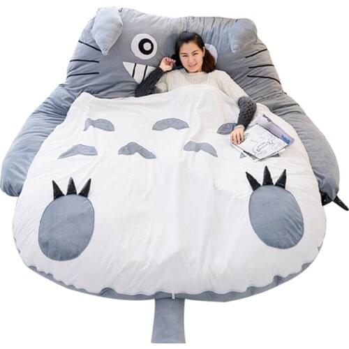 Dorimytrader 210cm x 170cm Pop Japanese Anime Gray Totoro Plush Bed Beanbag Big Stuffed Cartoon Cat Sleeping Bag Tatami Sofa