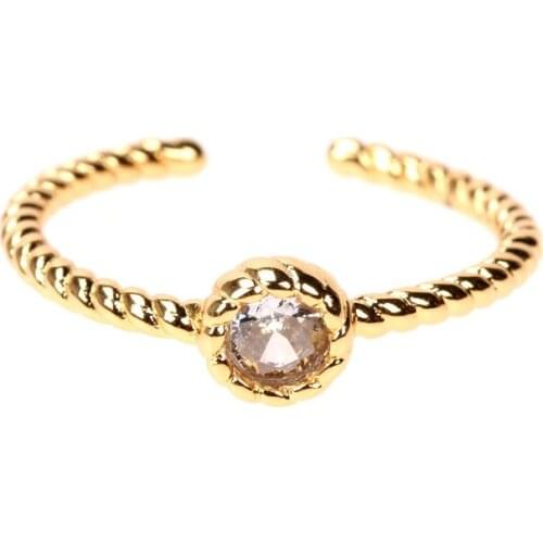 EYIKA Korean Style 18K Gold Color Twist Bud Shape Cubic Zirconia Opening Female Ring for Women Fashion Minimalist Finger Jewelry