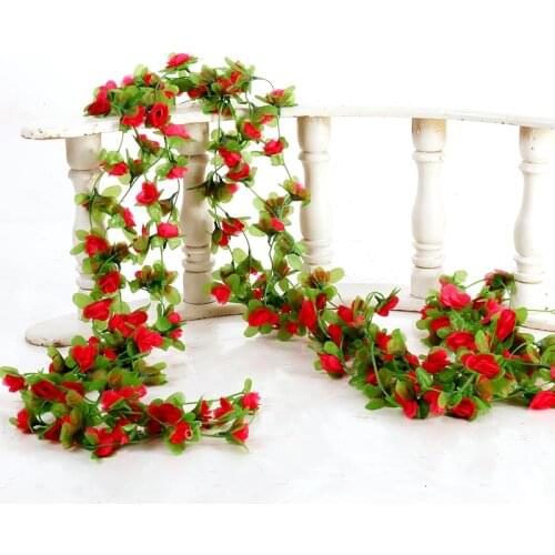 Little Rose Vine Artificial Flowers With Rattan On The Wall Wedding Party Decoration Artificial Rose Vines