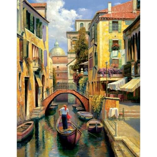 Italian landscape art oil painting Sunday in Venice modern canvas artwork for living room bedroom wall decor