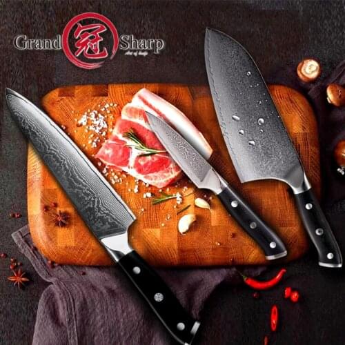 Grandsharp Damascus Kitchen Knives vg10 Japanese Damascus Steel Knife Set Chef Cleaver Paring Chefs Tools Professional Knives