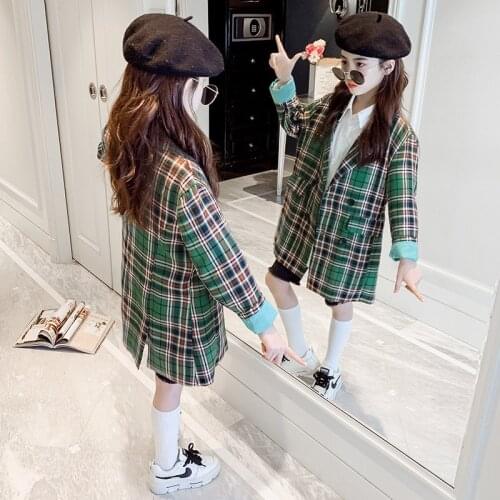 Kids Jackets for Girls Green Plaid Coat Autumn Long Sleeve Outerwear Children Jackets Fashion Teen Jacket Outfits 8 10 12 Years