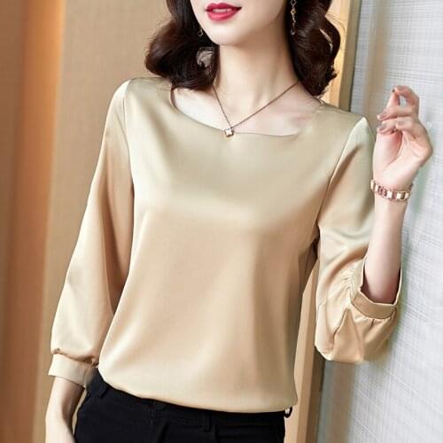 Summer Korean Fashion Silk Women Blouses Satin Long Sleeve Shirt Office Lady Blusas Pink Womens Tops and Blouses