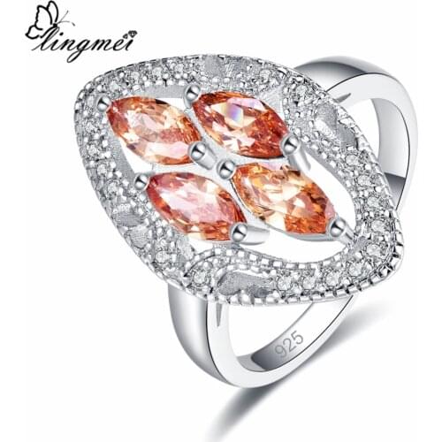 Lingmei Wholesale Wedding Band Marquise Cut Yellow & Red & White Cubic Zircon Silver Color Jewelry Ring Size 6-9 Party