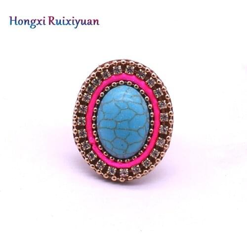 Fashion Oval Ring Bohemian Handmade Leather Water crystal Head Adjustable Lady Ring Charm Geometric Ring Jewelry Friendly Gift