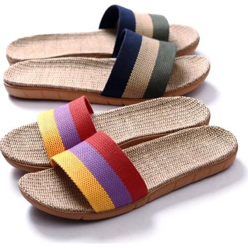 Indoors Fashion Cheap Unisex Slippers Lightweight Basic Mens Flat Slippers Hemp Summer Couple Slippers