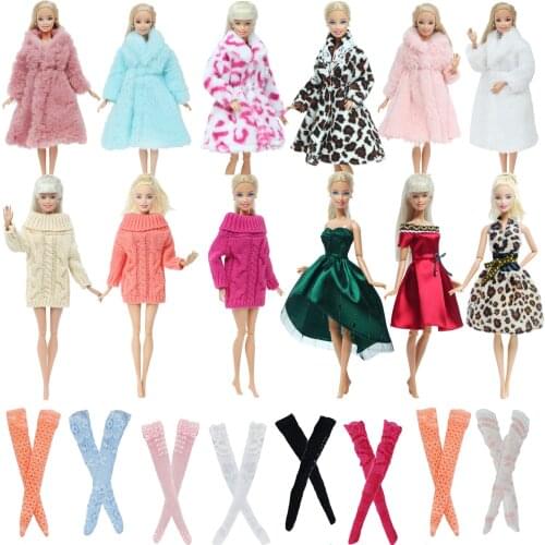5 Pcs / Set Fashion Winter Outfit for Barbie Doll 1x Coat 1x Sweater Random Mixed 3x Stockings Clothes Accessories Toy 12'' Doll