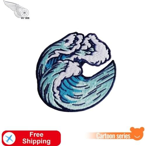 Sea Wave Surf Embroidered Iron on Patches for Clothing Decoration Garment Badges Shirts Backpack Applique Kids Girl Accessories