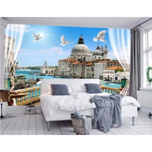 Custom mural 3d photo wallpaper Romantic Venetian balcony window pig painting 3d wall murals wallpaper for living room walls 3 d
