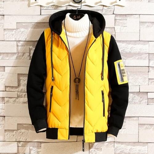 2020 New MensParka Casual Jacket Fashion Color patchwork Outwear Thicken And Warm hooded Coat