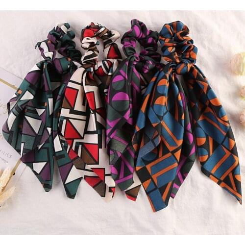 New arrival Fashion women geometric print Hair bands DIY knot bow hair scrunchies girls hair Tie Accessories Ponytail Holder