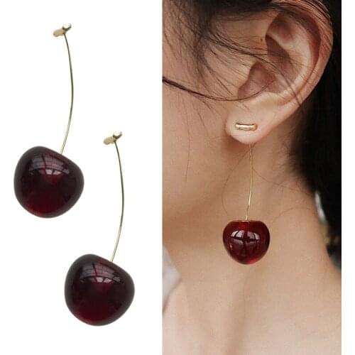 New European and American Fruit Fashion Long Ear Nail Temperament Cherry Cherry Earrings Lady Earrings