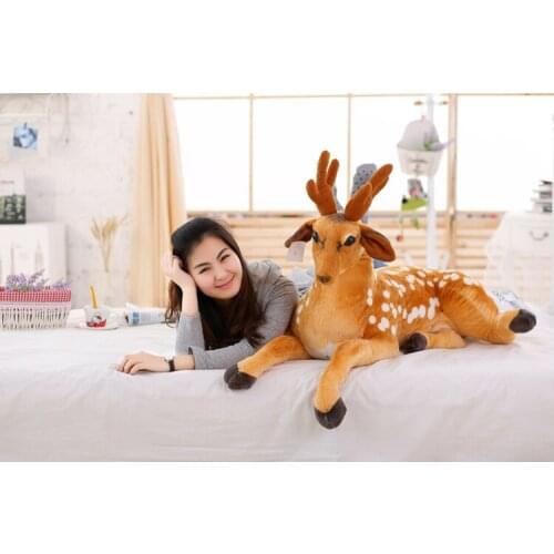 Simulation animal huge 110cm prone sika deer plush toy throw pillow birthday gift b0700