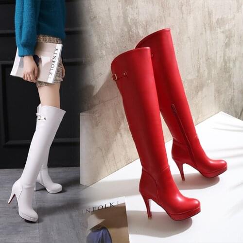 Plus Size 33-43 Sexy Over Knee Thigh High Boots Women Autumn Winter Long Boots Shoes Women Platform Velvet Boots