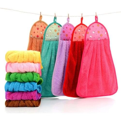 Coral fleece kitchen housework Hook cleaning supplies bathroom hanging type absorbent hand towel to Kitchen oil towel 28*40cm