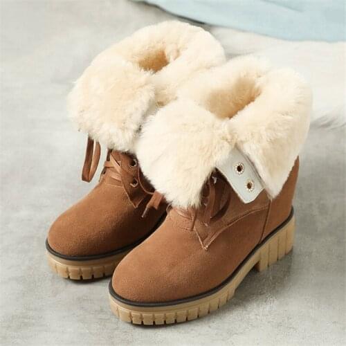 PXELENA Hot Luxury Thick Wool Fur Cashmere Snow Boots Women Winter 2021 Hidden High Heels Platform Non Slip Warm Shoes Cow Suede