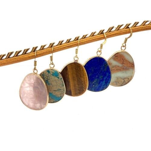 Natural Stone Earrings Original Drop-shaped Sapphire Multicolor Stainless Steel Ladies Gemstone Pendant Long Pendant Earrings