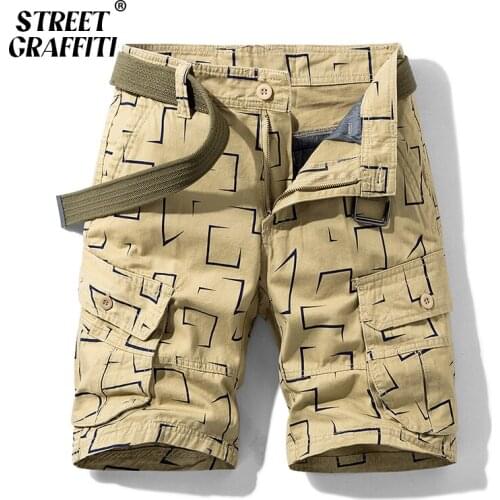GRAFFITI Summer Men Cargo Shorts Cotton Relaxed Fit Striped Mens Short 2021 New Spring Casual Pants Clothing Social Cargo Short