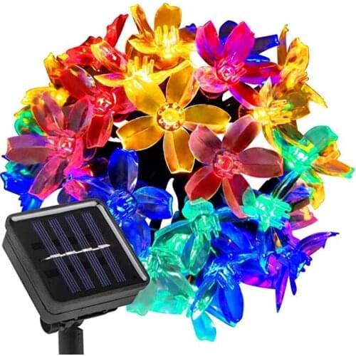 LED Solar Powered Flower Cherry Blossom String Lights 8 Modes Sakura Lights Outdoor Waterproof for Mother'day Home Decoration
