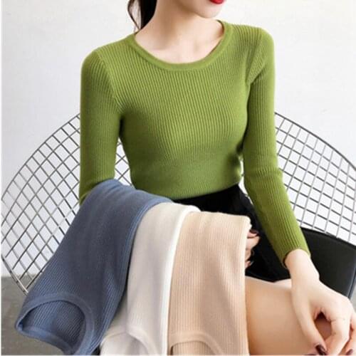 2020 New All-match Slim Short Sleeve Sweater Women Autumn Winter Skinny Long Sleeve Bottoming Knit Sweater Female кофта женская