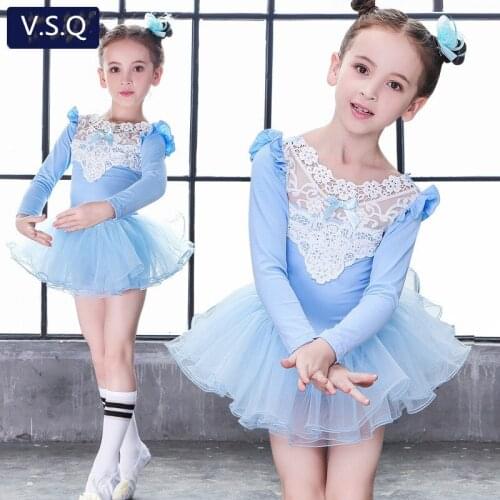 Long sleeve Pink Blue Purple Dance wear Kids Clothing Princess Gymnastics Leotard Girls Ballet Tutu Dancing Ballerina Costumes