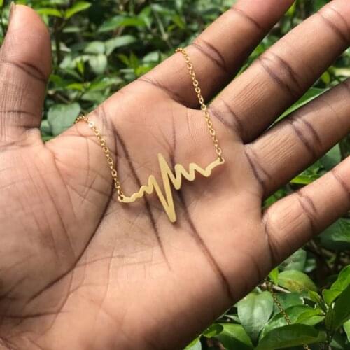 V Attract Maxi Choker 2018 Rose Gold Ketting Unique Heartbeat Necklace For Women Stainless Steel Jewelry Fun ECG Charm Kolye