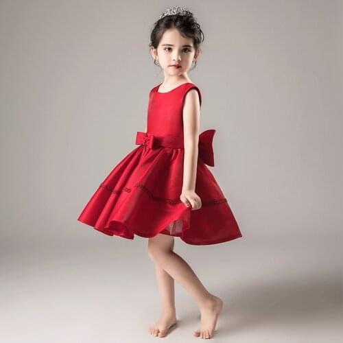 Party Girl Dress Princess Elegant Red Wedding Flower Girl Dress Wedding Prom Summer Corset Vestido Festa Girls Dresses AE50GD