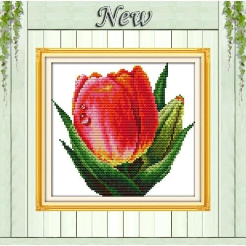 Gorgeous flowers Red Tulip Paintings Counted Printed on fabric DMC 14CT 11CT DIY Cross Stitch Needlework Kits Embroidery Sets