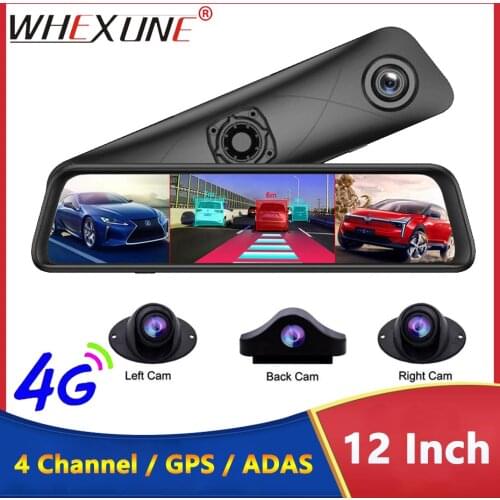 WHEXUNE 4CH Cameras lens 12" Android Navi car camera FHD 1080P gps rear view mirror ADAS WIFI dvr drive recorder RAM 2GB+ROM 32G