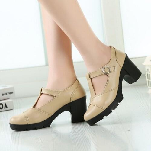 Ankle Strap Round Toe T-Tied Ladies Platform Wedding Dress Office Lady Shoes Pumps Zapatos De Mujer Women High Heel Shoes Pumps