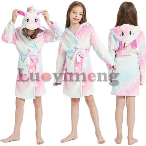 Winter Children Bath Robe Baby Towel Childrens Unicorn Hooded Bathrobes for Boys Girls Pajamas Kids Sleepwear Bath Robes Pajama
